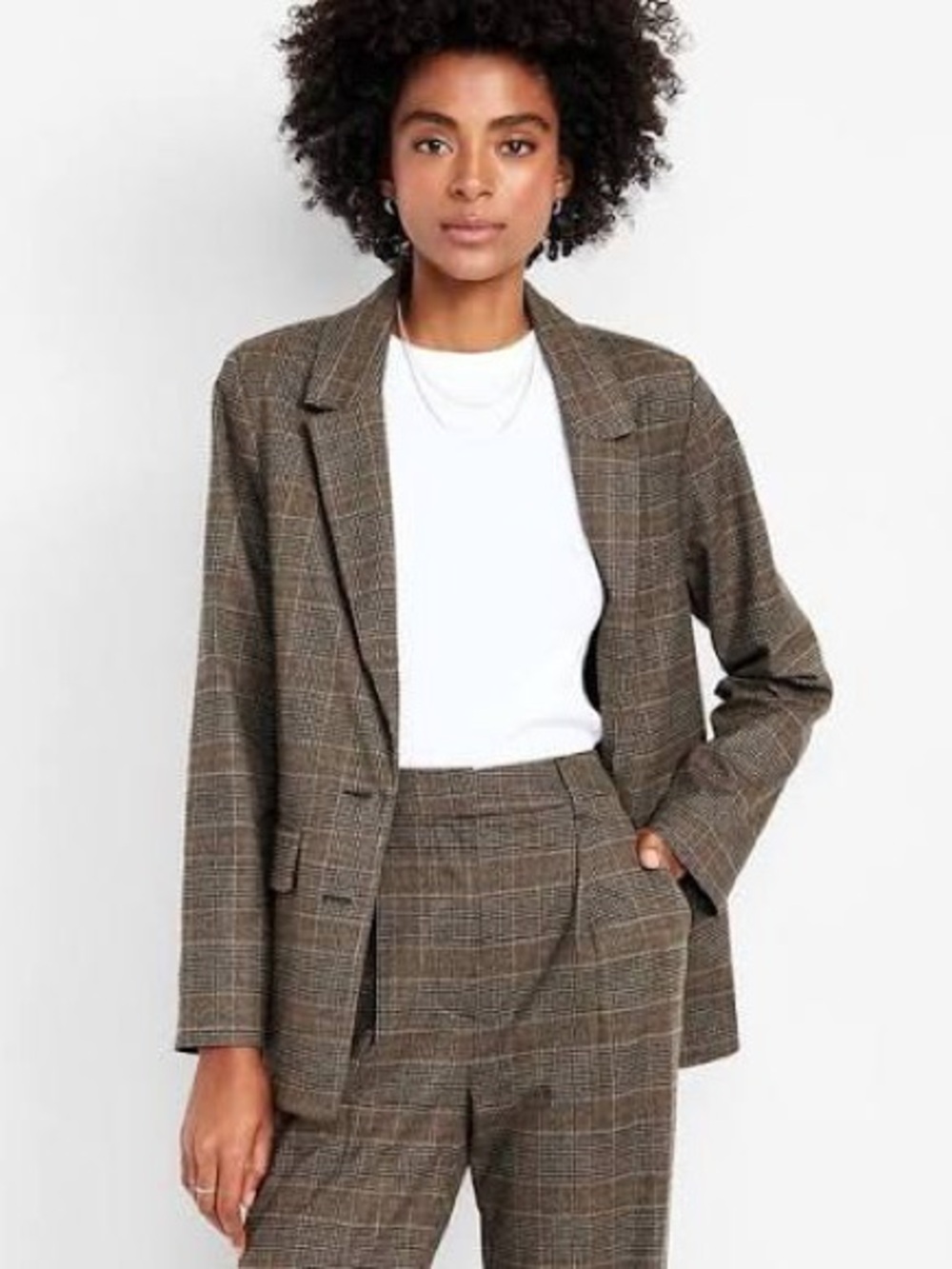 Old Navy Relaxed Twill Brown Plaid Blazer